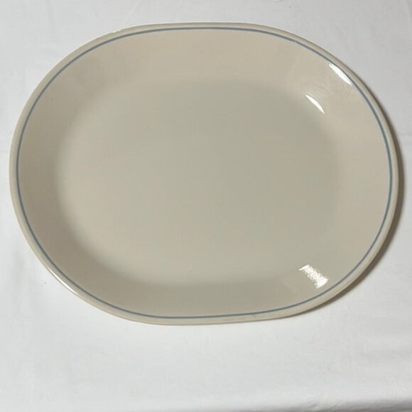 Corelle by Corning Lace Bouquet 12" Oval Serving Platter Cream with Blue Band - Picture 1 of 4